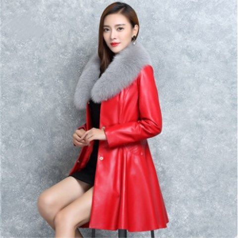 Women's Faux Fox Fur Collar Fur Coat - Luxury Ethical Winter Outerwear Statement Piece