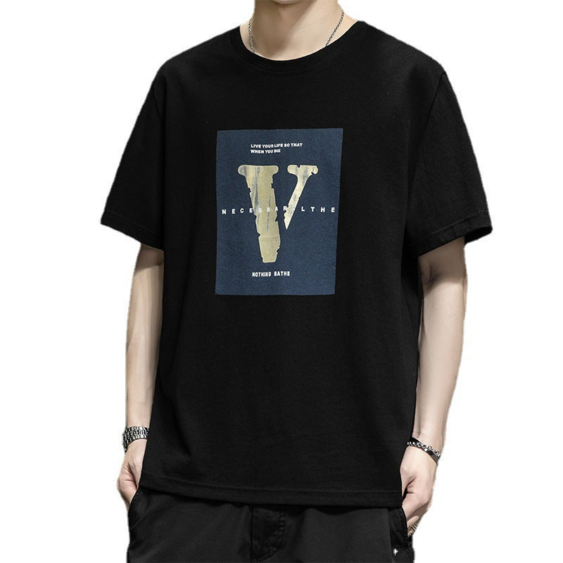 Herr Kortärmad T-shirt Sommar Issiden Halvärmad Kläder Lös Avslappnad Bomull T-shirt