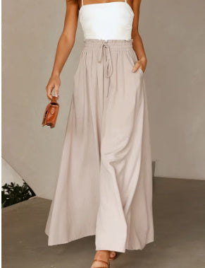 Women's Fashion Wide Leg Elastic Waistband Wide Leg High Waist Long Dress Pants