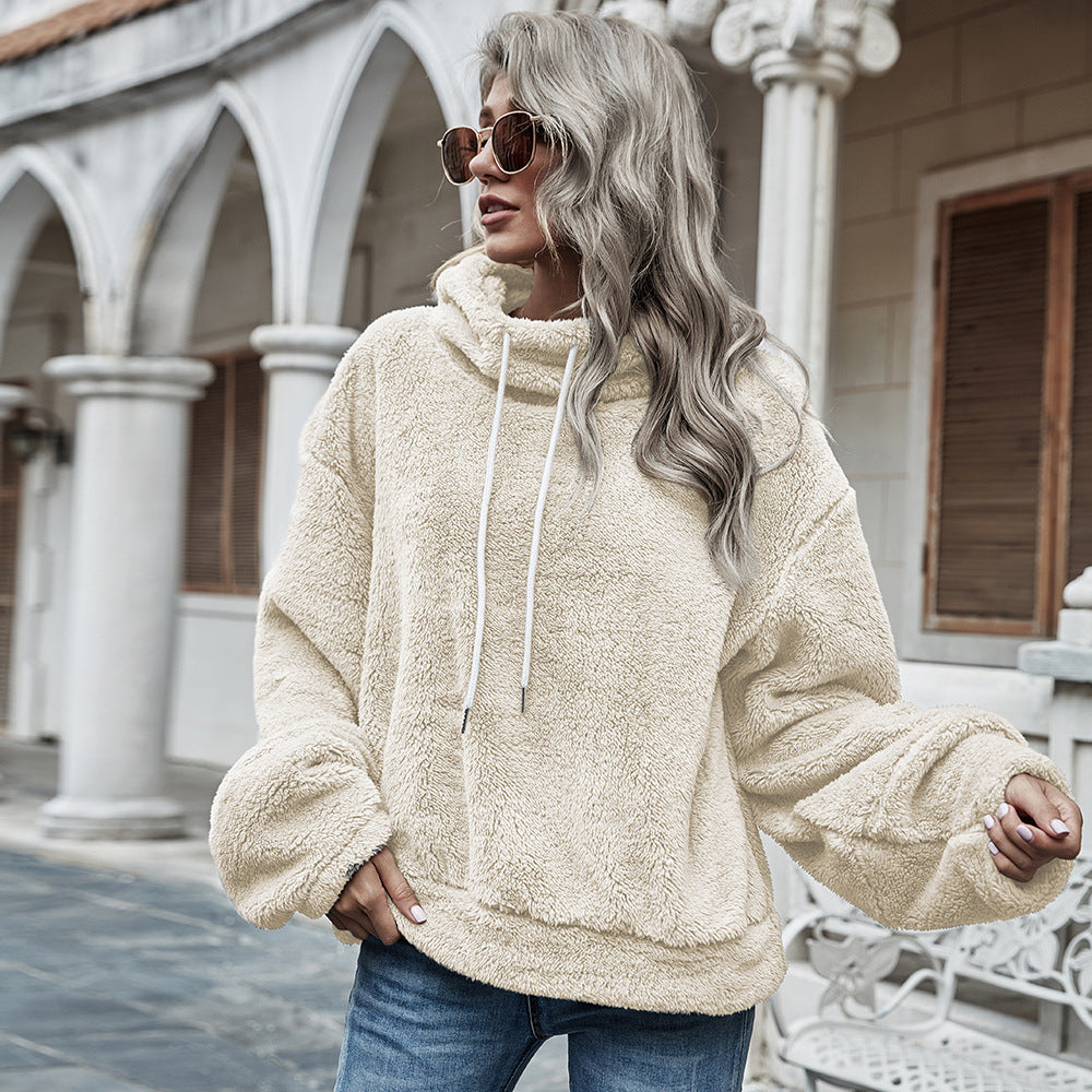 Luxurious Hooded Plush Sweater for Women - Solid Colors