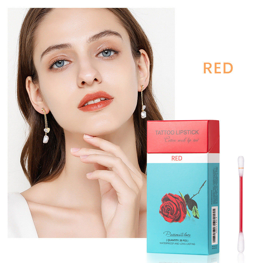 20 Pcs Set Cotton Swab Lipstick for Outdoor Portable Lipstick Cosmetic Waterproof Case Durable Long Cigarette Liquid Lipstick