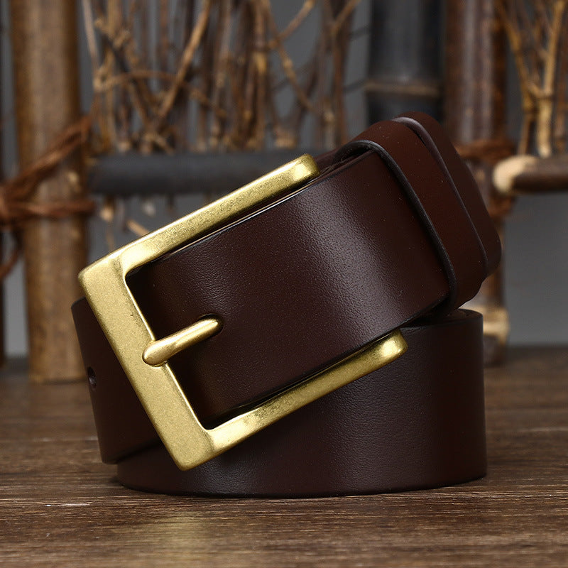 Men's Leather Pin Buckle First Layer Cowhide Glossy Casual Pants Belt - Polished Elegance