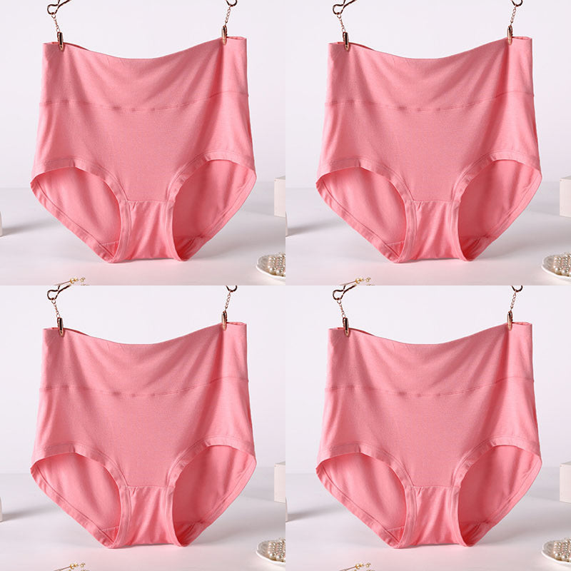 Women Underwear Soft Viscose Solid Color High Waist Panties 4pcs A Lot
