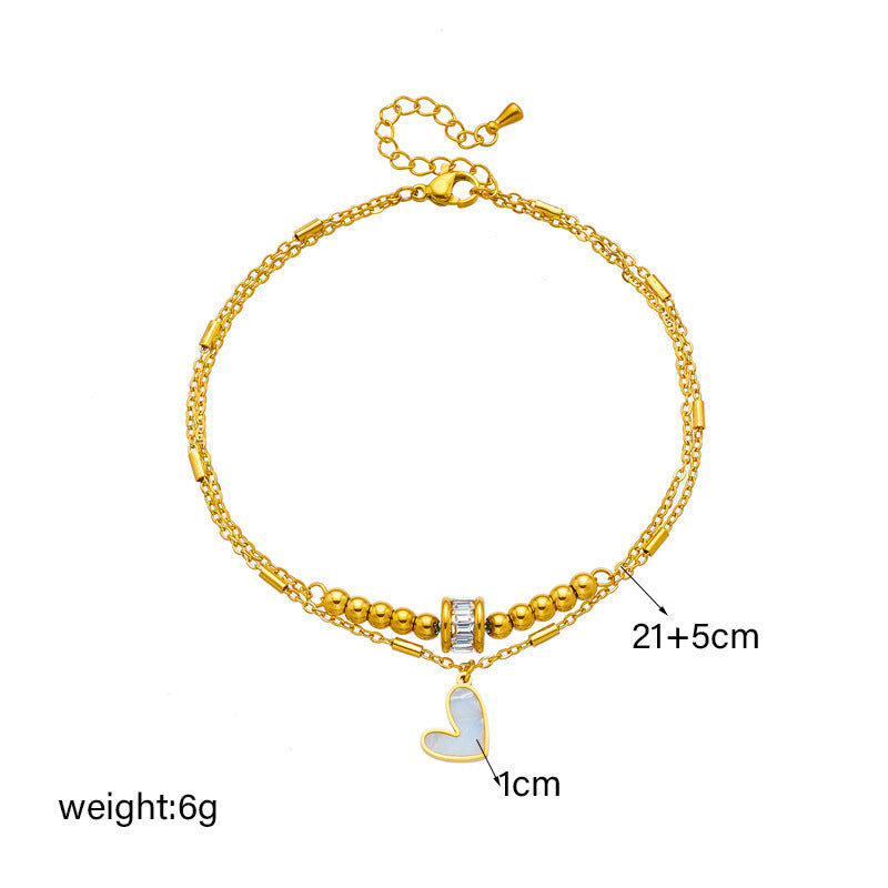 Modesmycken Boho Klassisk Kärlek Hjärta Fotledskedja Dubbelskiktad Kedja Armband Fotlänk Charm Tofs Benkedja På Fotkedja Kvinnor Festsmycken Accessoarer