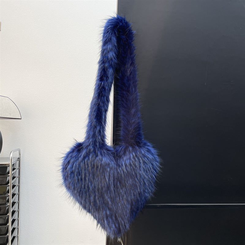 Sacs à bandoulière en polaire d'hiver pour femmes, sac à bandoulière en forme de cœur en peluche, sac d'amour de grande capacité