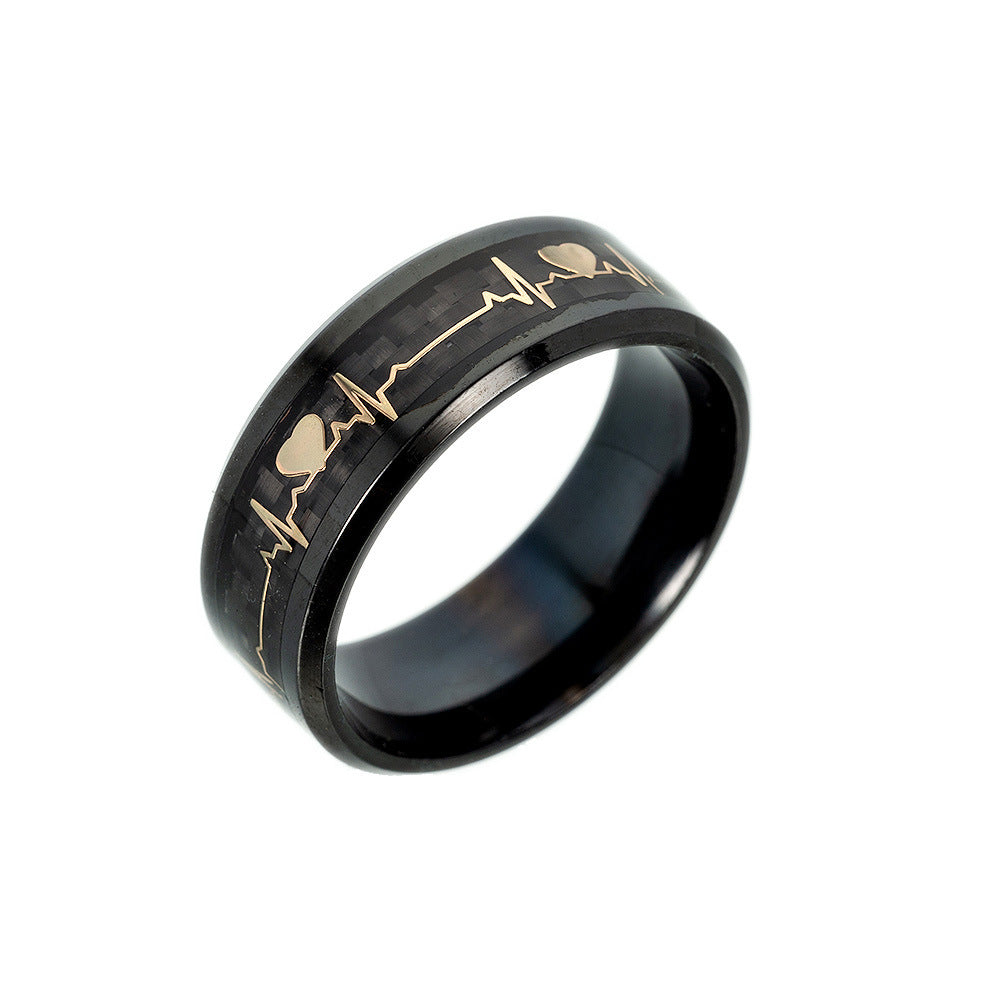 ECG Couple Carbon Fiber Ring - Luminous Jewelry