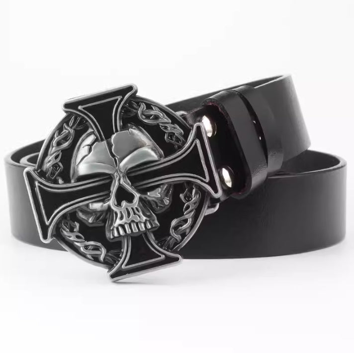 Men's Casual Skull Decorative Two-Layer Cowhide Belt - Rebellious Style