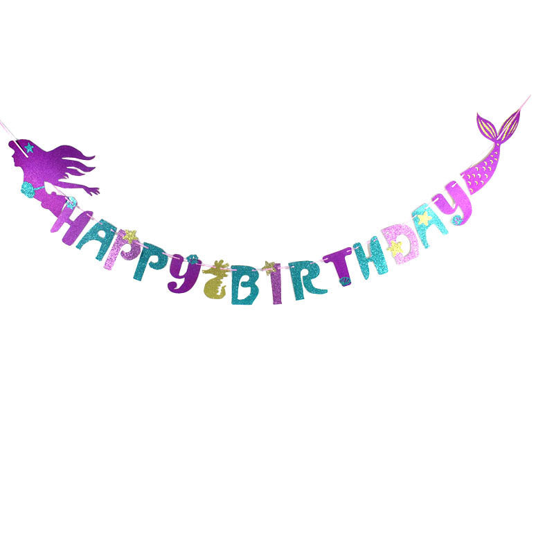 Décoration d'anniversaire sur le thème de la sirène, fournitures de fête pour enfants, cartes de gâteaux et desserts