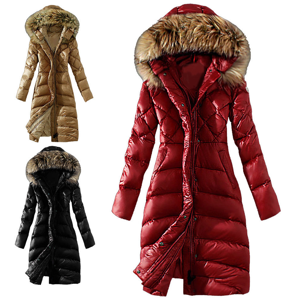 New Style Slim Down Coat With Large Fur Collar Imitation Raccoon - Luxurious Statement Premium Elegant Sophisticated