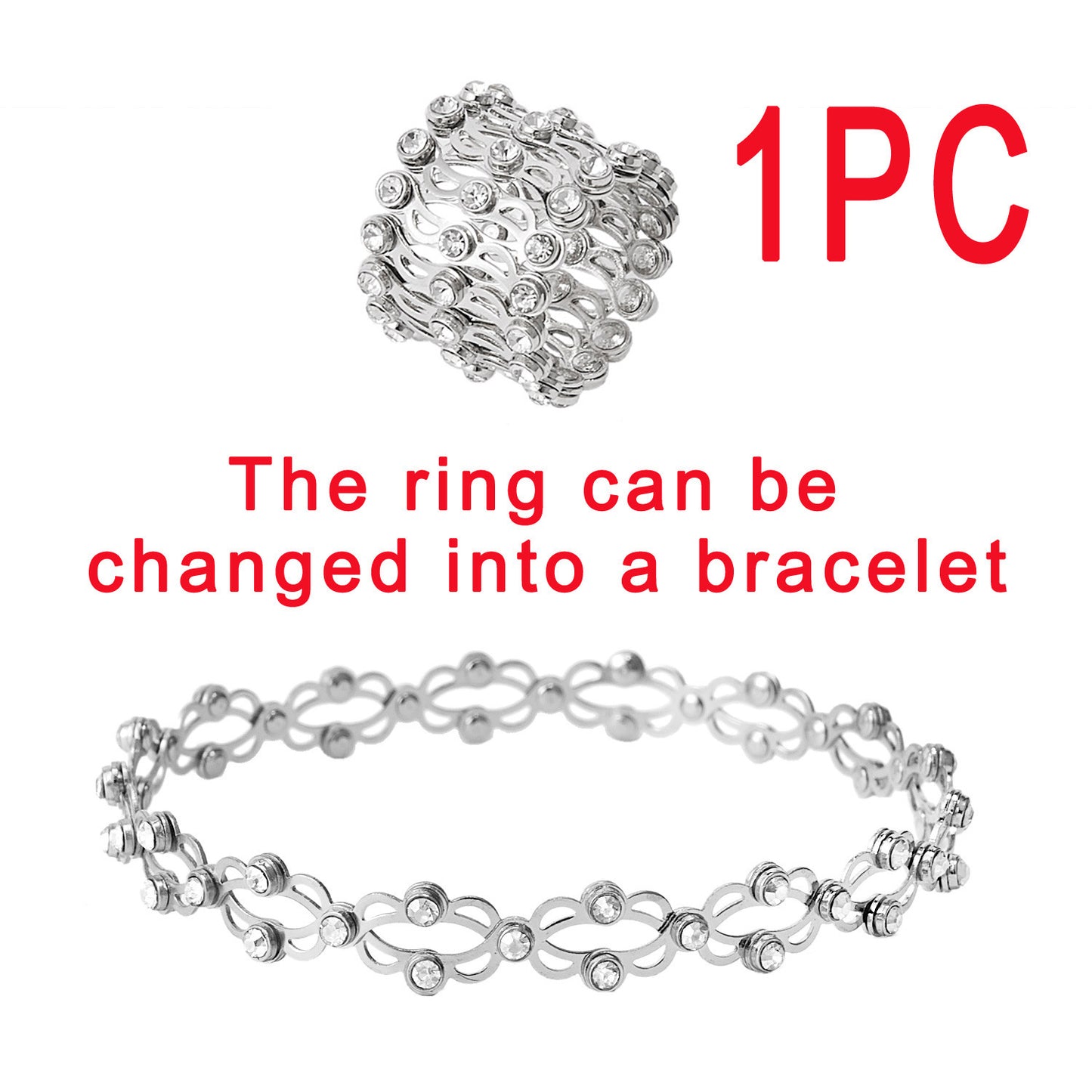 2 i 1 vikbara infällbara ringar armband magiska strass ringar deformerbara armband kvinnor i stil justerbara modesmycken