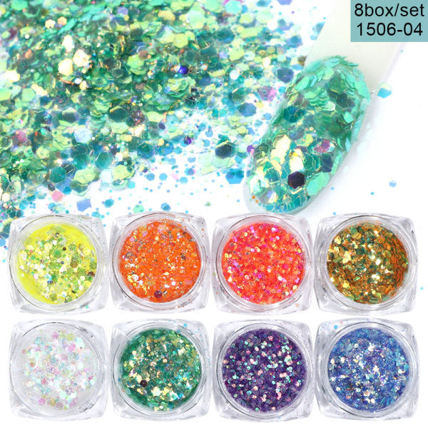 Holographic Glitter Powder Set - 8 Box Hexagon Iridescent | 100% Brand New Sugar Color