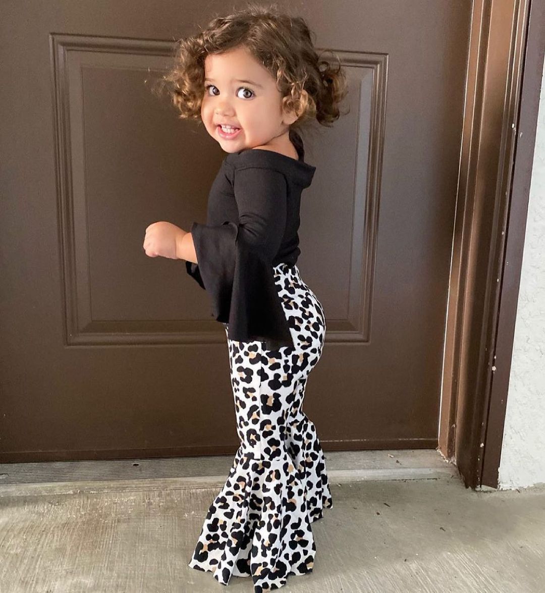 Costume décontracté pour enfants, pantalon évasé léopard