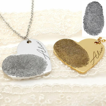 Personalized Fingerprint Necklace Custom Heart Necklace Name Necklace Memorial Gift Christmas Gift Valentine's Day Gift