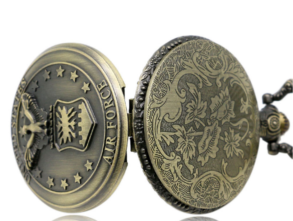US Air Force Standard Personality Features Large Vintage Quartz Pocket Watch - Military Heritage Elegant Sophisticated Reliable Patriotic