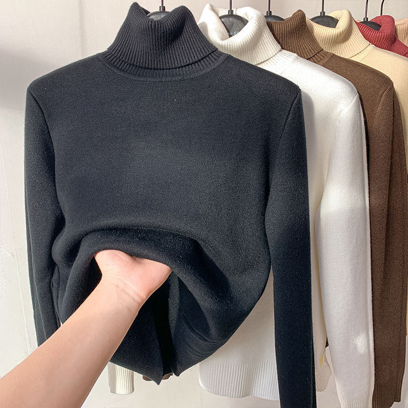 Turtle Neck Vintertröja Dam Elegant Tjock Varm Dam Stickad Pullover Lös Basic Stickat
