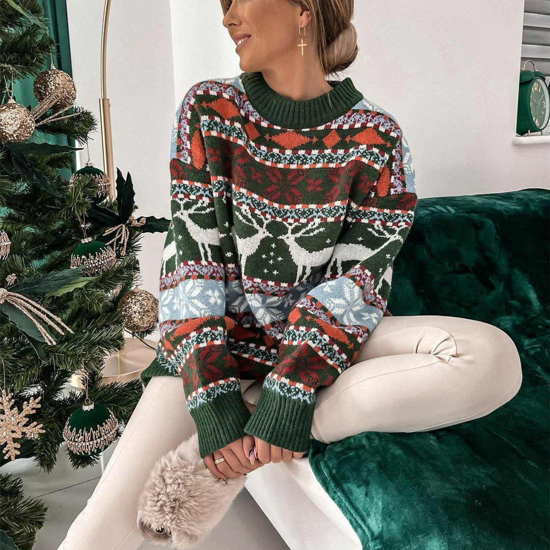 Långärmad tröja med jultema och jacquardmotiv