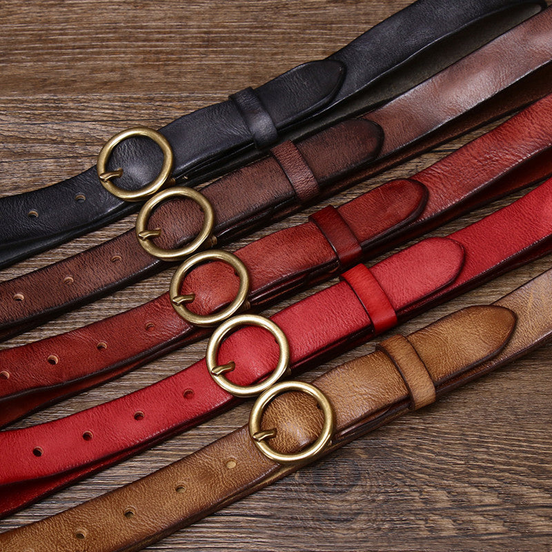Women's Fashion Leather Jeans Belt Brass Buckle - Casual Chic
