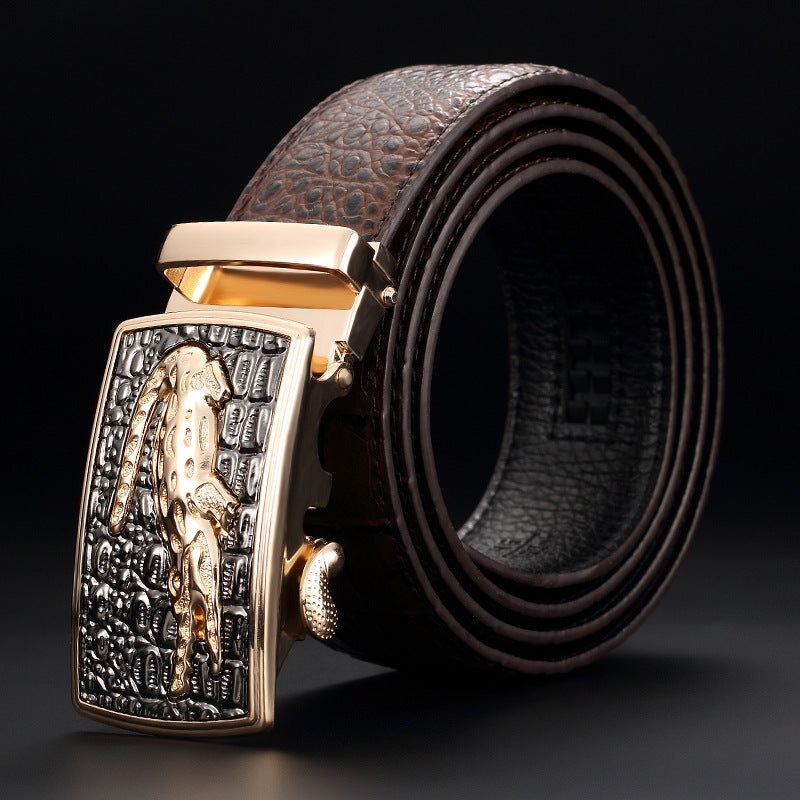 Men's Cowhide Automatic Buckle Waist Belt - Premium Security