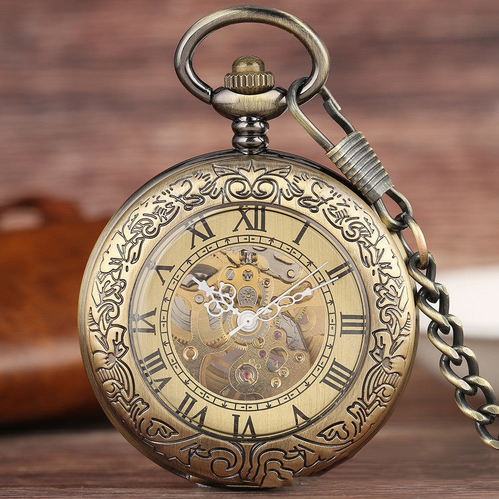 Flip Carved Automatic Engraving Mechanical Pocket Watch - Traditional Craftsmanship Modern Precision Exquisite Elegant Unique