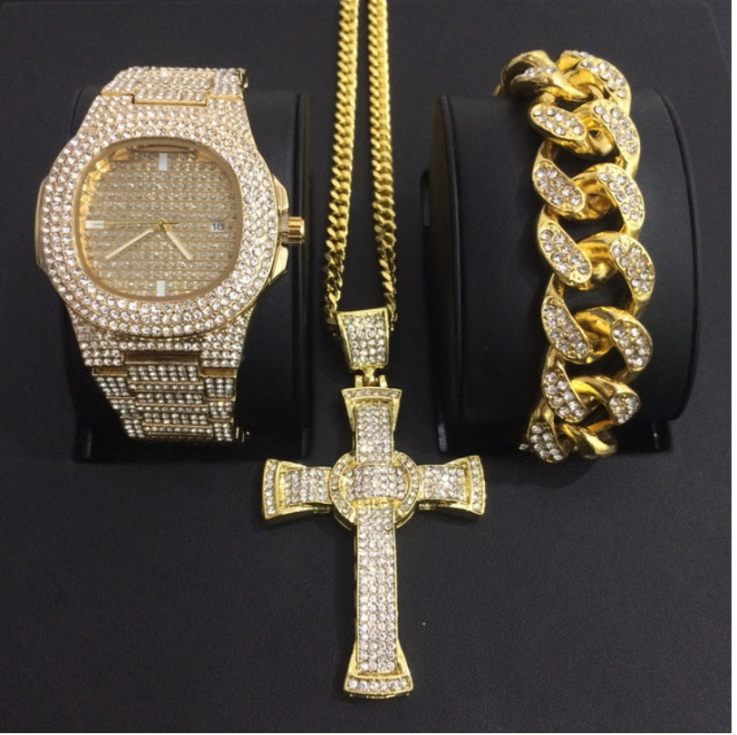 Herrklockor Lyxmärke Fashion Diamond Date Quartz Watch