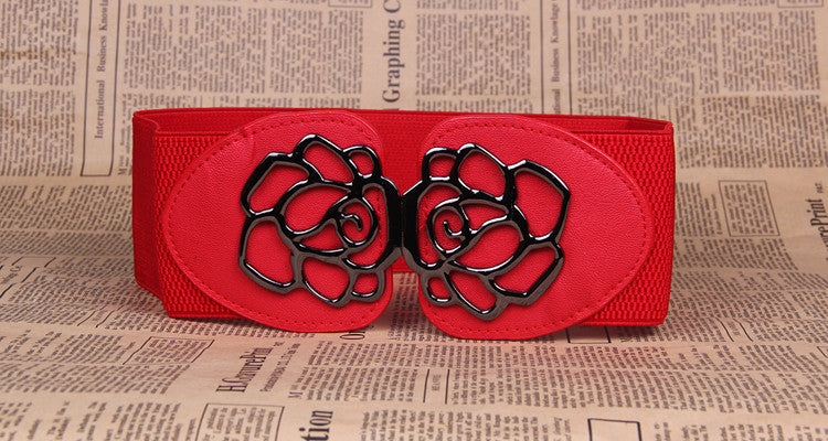 3 Women's Elastic Belts Rose Buckle Set - Feminine Collection