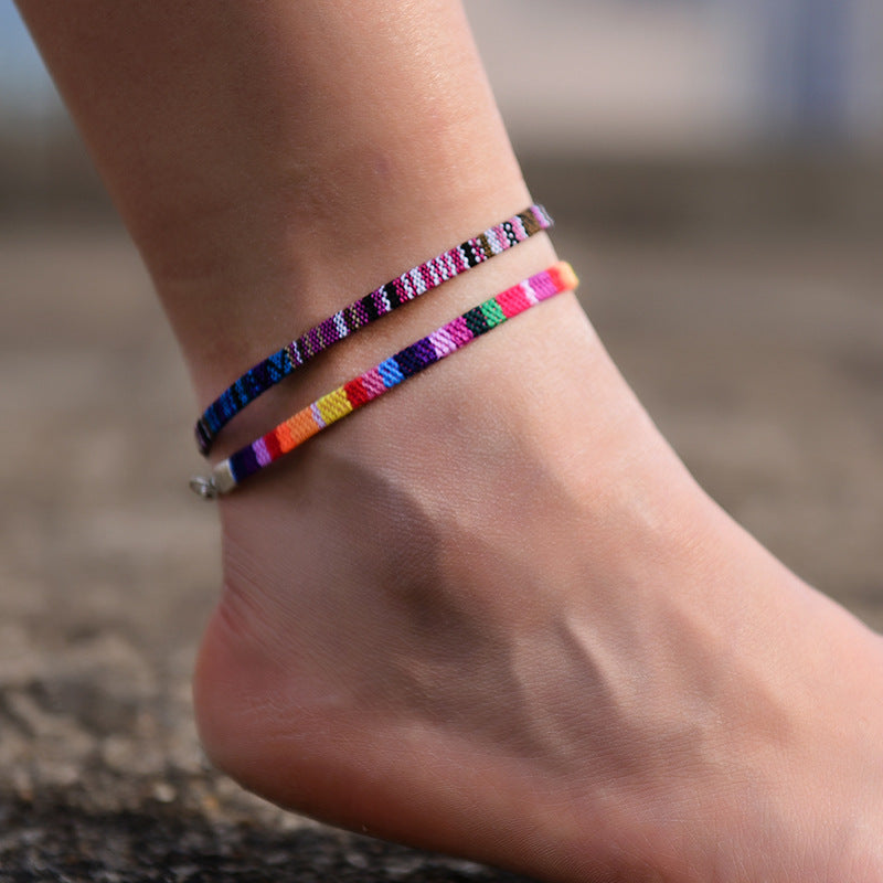 Chaîne de couleur bohème, Bracelet de cheville, bijoux faits à la main