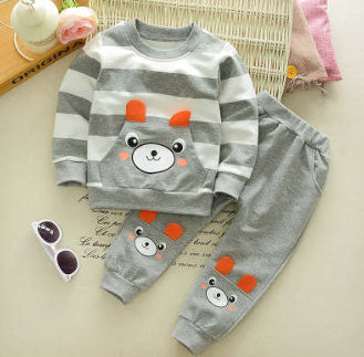 Unisex Children's Clothing Suit - Cartoon Bear Striped Sweater Set