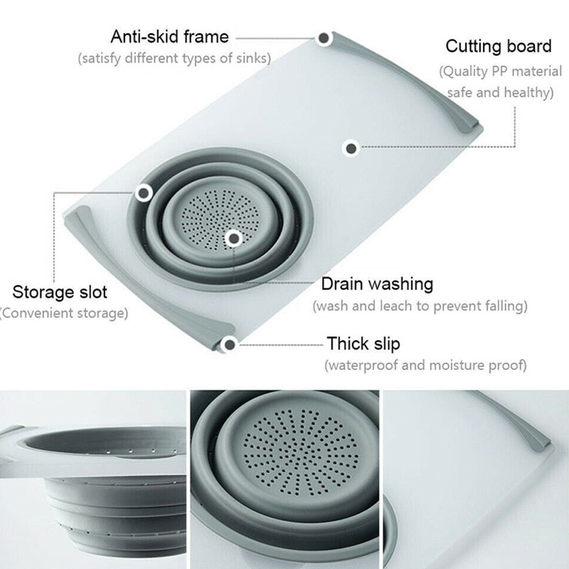 Innovative Multi-Functional 3 in 1 Cutting Board Removable Folding Drain Basket