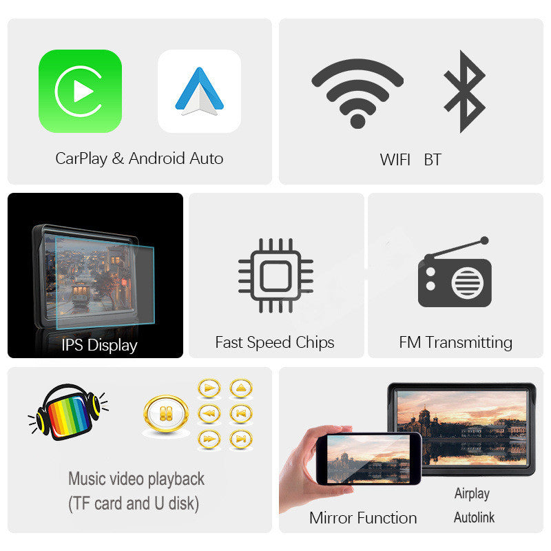 7" IPS Car Smart Screen X70 - Wireless CarPlay & Android Auto - 1024x600 HD - 19x11x2.5cm - Linux System