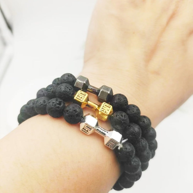 Herrsmycken Legering Metall Skivstång & Lavastenpärlor Fitness Mode Hantelarmband