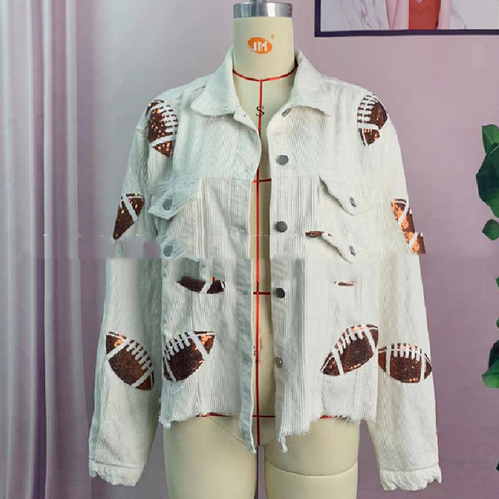 Veste en velours côtelé à la mode, veste de Baseball imprimée Rugby, hauts d'automne et d'hiver pour femmes