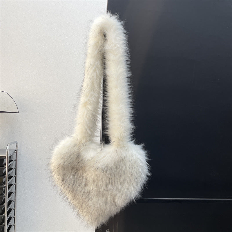 Sacs à bandoulière en polaire d'hiver pour femmes, sac à bandoulière en forme de cœur en peluche, sac d'amour de grande capacité