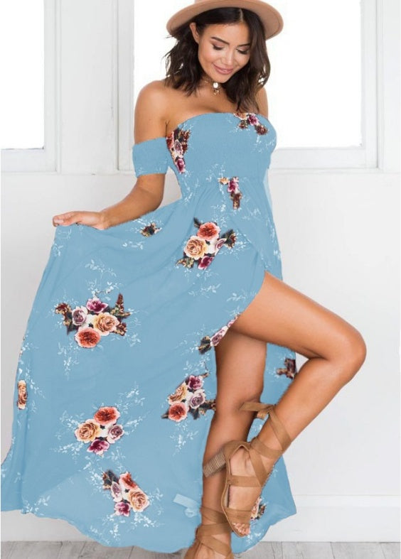 Boho style long klänning kvinnor Off axel strand sommar klänningar