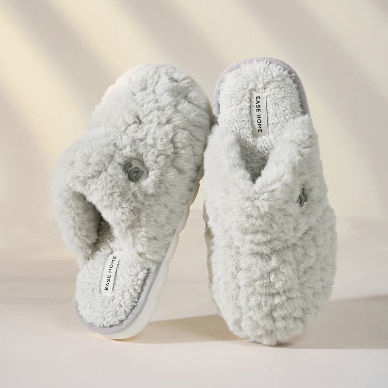 Warm Winter Plush Slippers for Women - Non-slip, Thick-soled, Fluffy - Indoor/Bedroom Soft Solid House Shoes