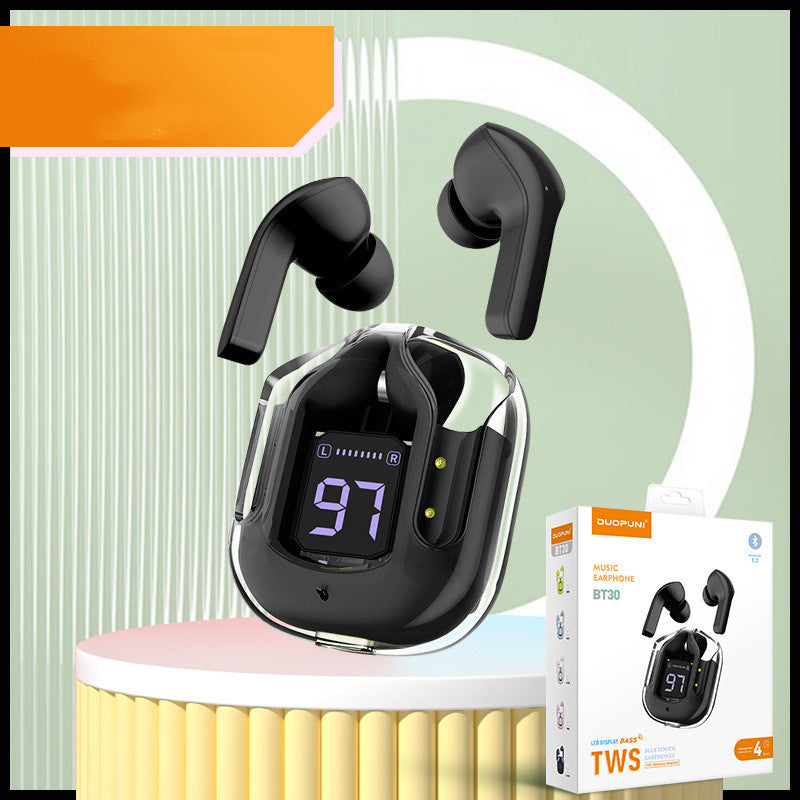 Nytt Mini Transparent trådlöst Bluetooth Headset Digital Display ENC brusreducering True Wireless Sports Music