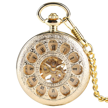 Fashionable Golden Roman Characters Hollow-Out Petals Retro Mechanical Pocket Watch - Elegant Sophisticated Intricate Luxurious