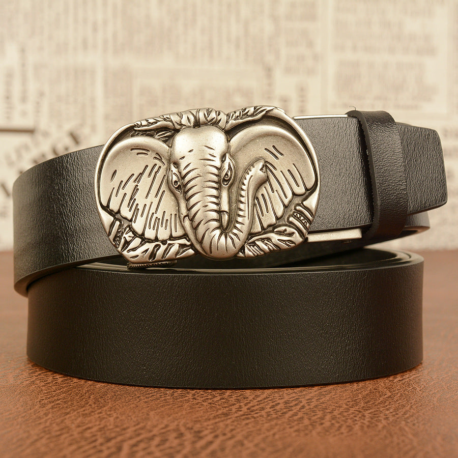 Elephant Automatic Buckle Cowhide Casual Belt - Majestic Wildlife