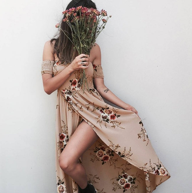 Boho style long klänning kvinnor Off axel strand sommar klänningar