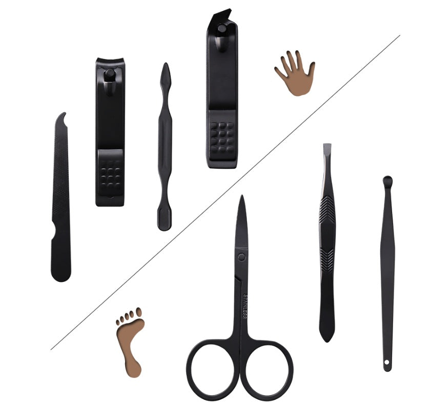 Professional 7-Tool Manicure Kit - Complete Set | Clippers Scissors File Pick Eyebrow
