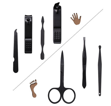 Professional 7-Tool Manicure Kit - Complete Set | Clippers Scissors File Pick Eyebrow
