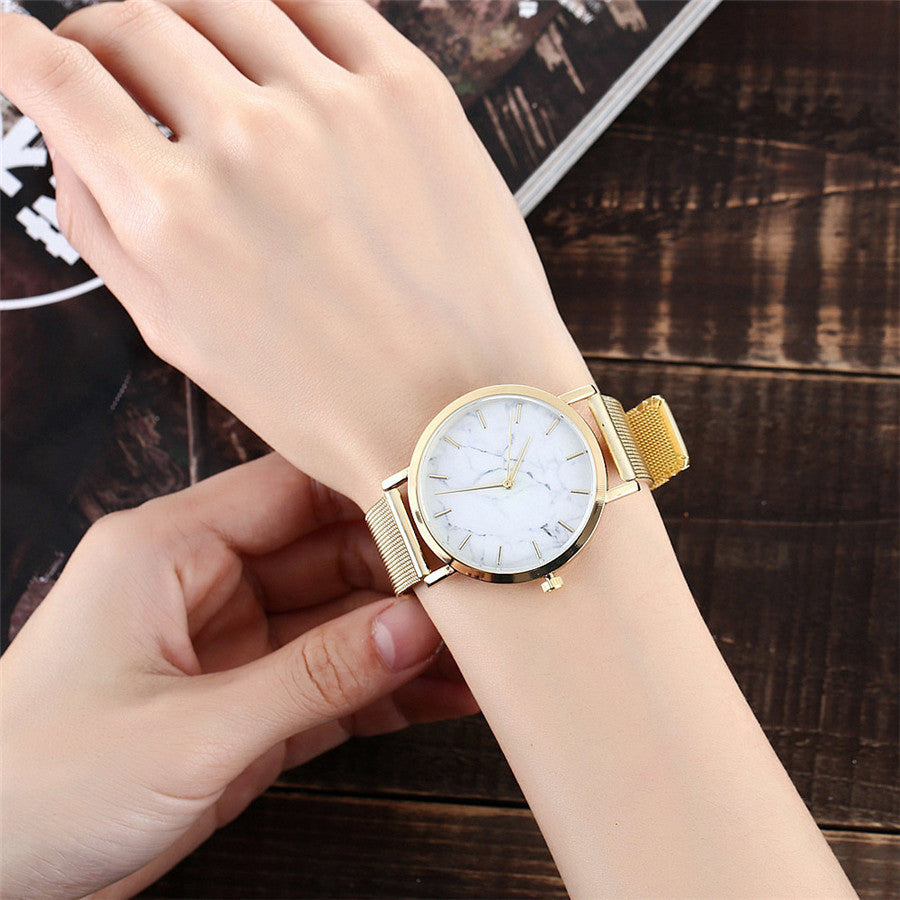 Vansvar Fashion Brand Silver And Gold Mesh Band Creative Marble Wristwatch Casual Women Quartz Watches Gift Relogio Feminino - Elegant Stylish Functional Unique Sophisticated Must-Have