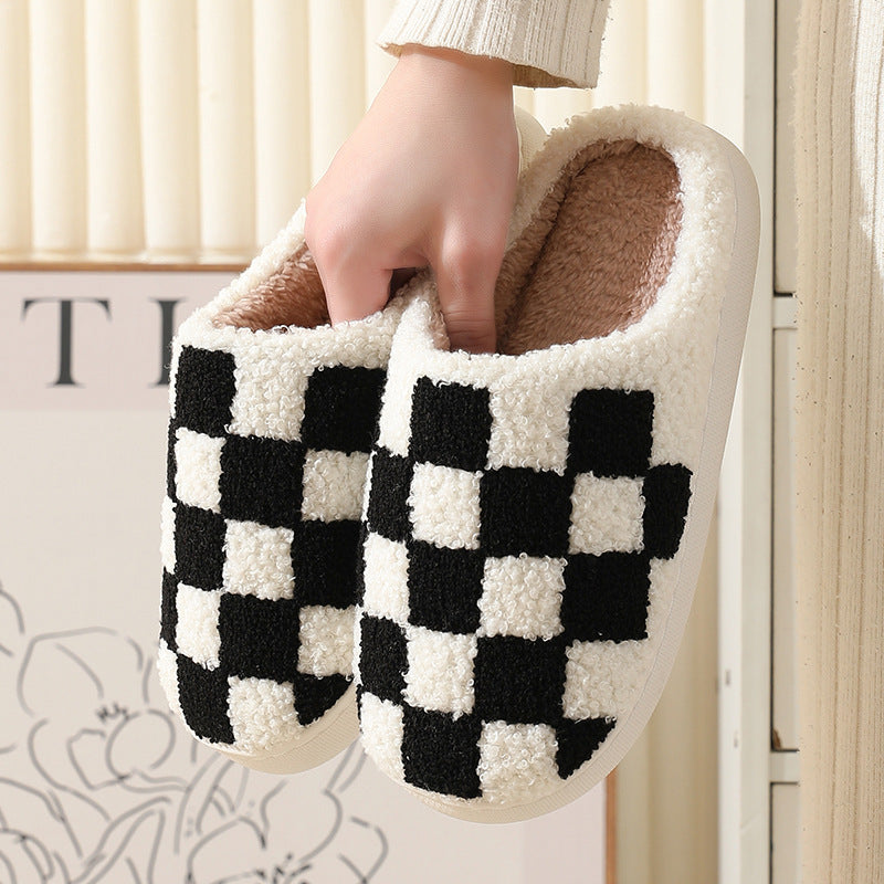 Checkerboard Print Slippers - Winter House Shoes - Couple Collection