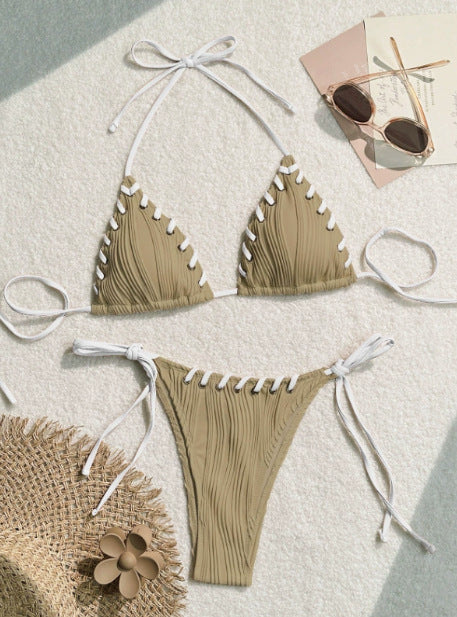New Bikini Swimsuit Sexy Solid Color Black Eye Rope
