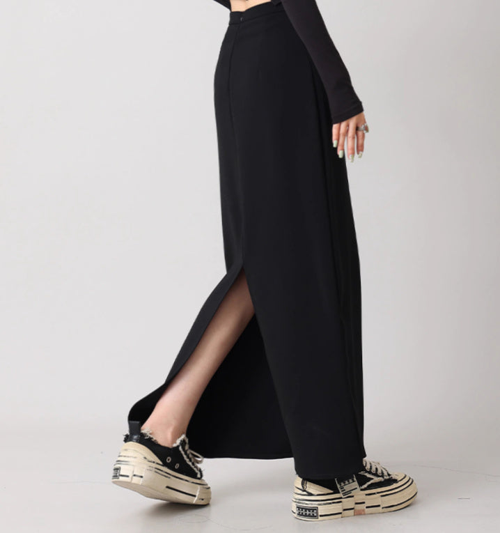 Back Slit Straight Tube Slimming High Waist Black Long Skirt