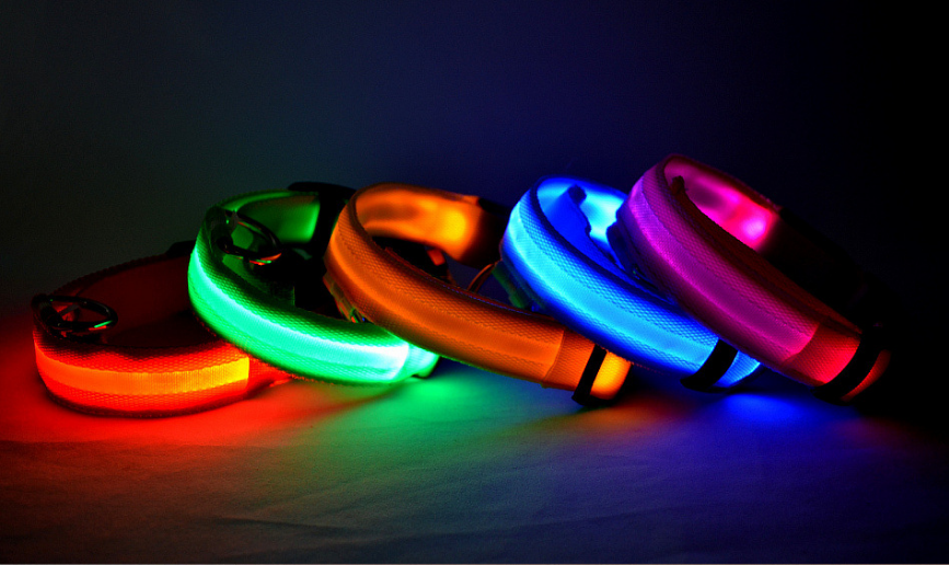 Nylon LED Hund Ljushalsband Nattsäkerhet Blinkande Glöd i mörkt Hund Kattkoppel Justerbara husdjurstillbehör