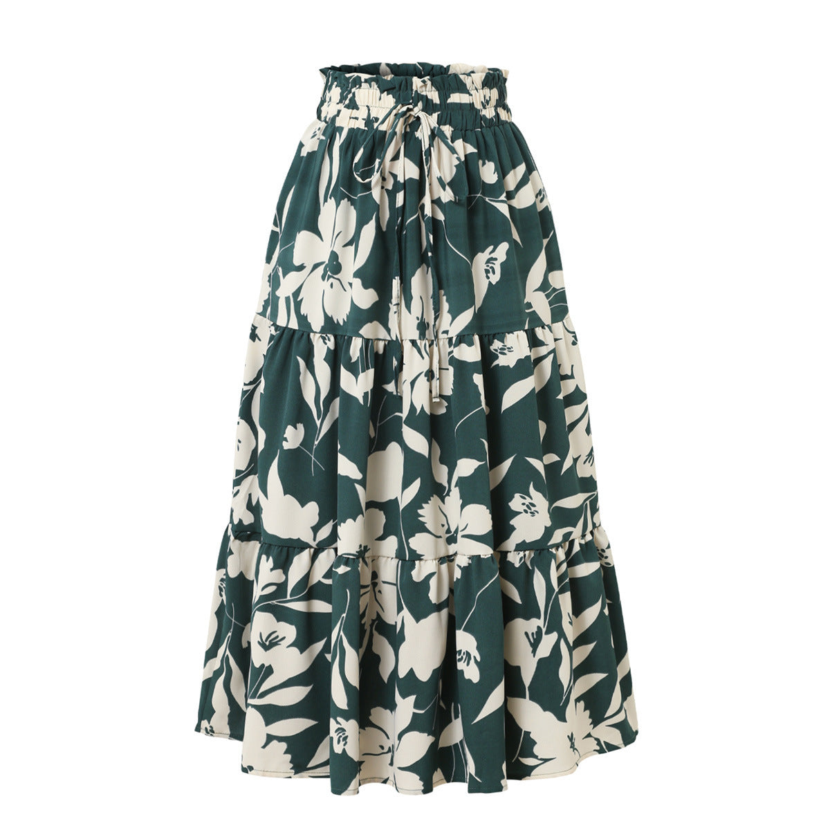 Professional European American Printed A-Line Pleated Skirt - Polyester Floral (5 Colors, S-XL, Commuting Style)
