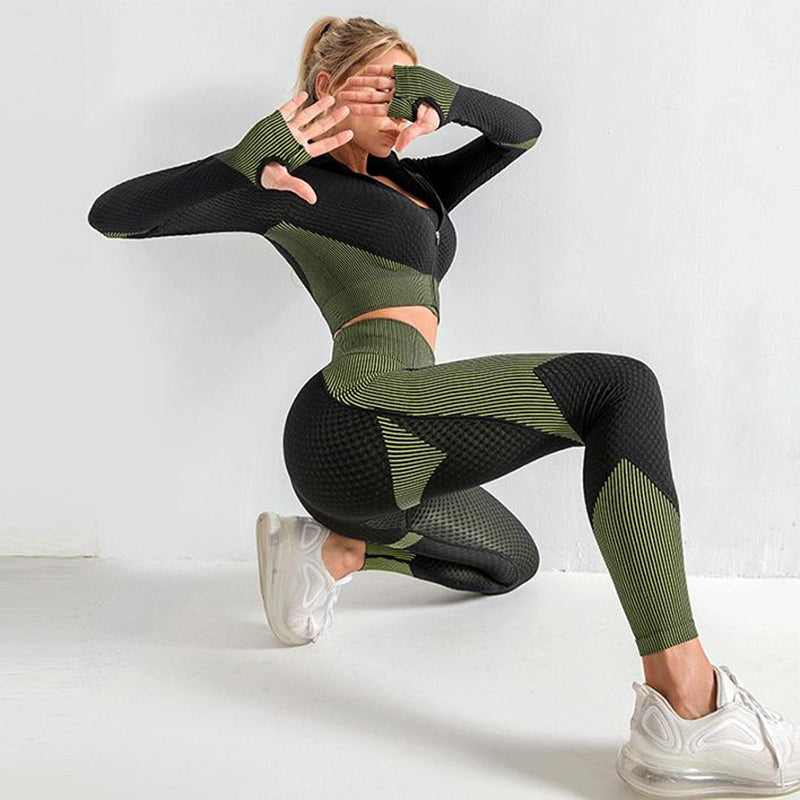 3st Yogaset Seamless Sport Set Dam Gym Kläder Leggings Dam Crop Top Sport BH Dam Fitness Gym Set Dam Outfits Träningsoverall