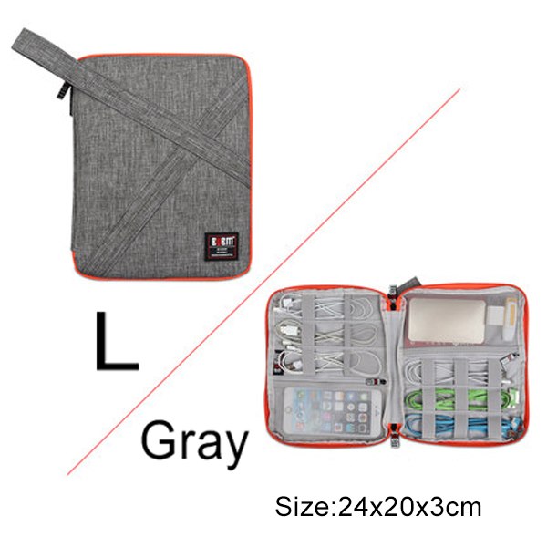 Kompatibel med Apple, BUBM Travel Universal Cable Organizer Elektroniktillbehör Fodral Gadgetväska för USB, telefon, laddare och kabel, Passar för ipad