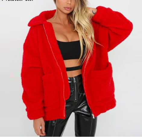 Manteau en peau de mouton pour femme, veste chaude et épaisse en peluche, automne hiver