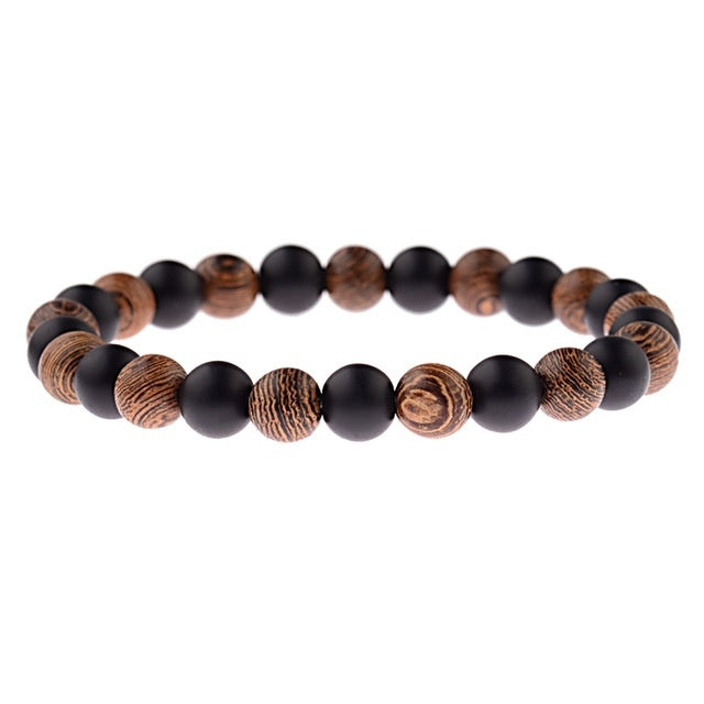 Heta Herrarmband med Naturliga Träpärlor och Kors Onyx Meditation 58 / 5000
